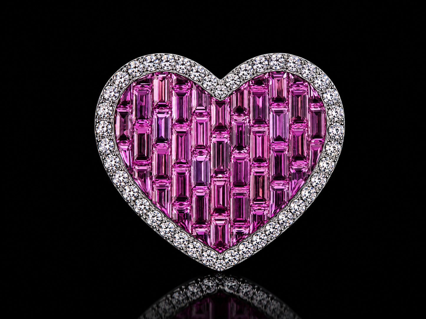 10K White Gold Natural Pink Sapphire & Diamond Heart Ring – 10.88 CT Total Gem Weight