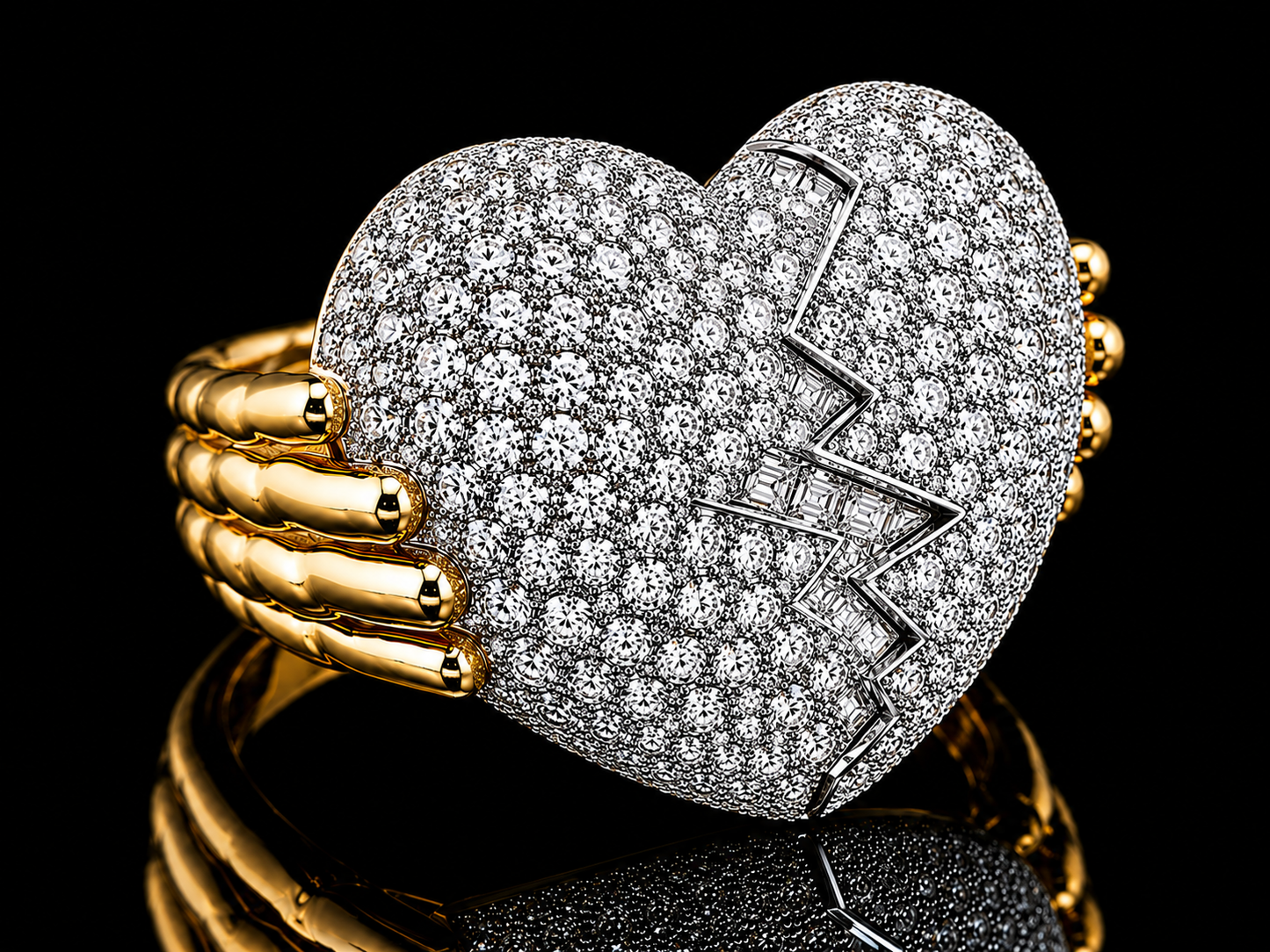 The New Klada Broken Heart Ring – 10K Two-Tone Gold Diamond Statement Ring | 5.87 CTW VVS F+ Diamonds