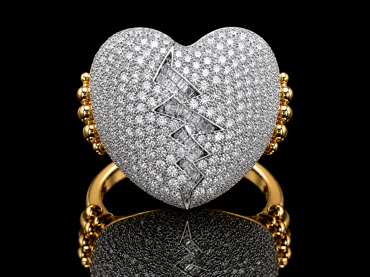 The New Klada Broken Heart Ring – 10K Two-Tone Gold Diamond Statement Ring | 5.87 CTW VVS F+ Diamonds