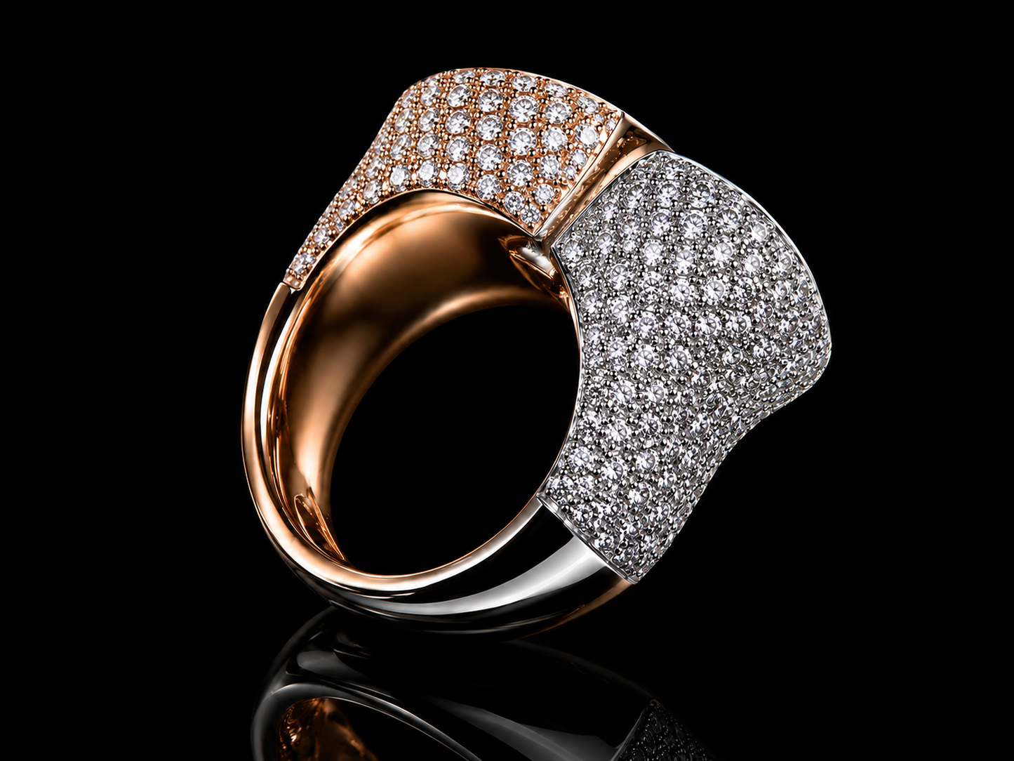 Jumbo Signature Broken Heart Ring – 10K Solid Two-Tone Gold & 9.48CT VVS Diamond Pavé Ring