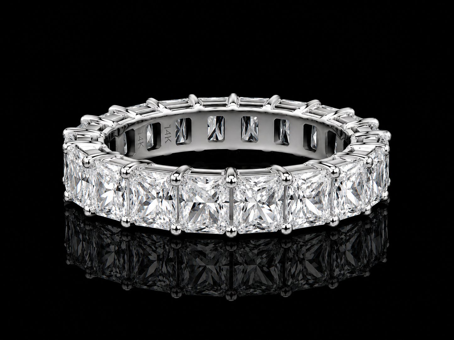 14K White Gold Shared Prong Lab-Grown Radiant Cut Full Eternity Band – 7.00 CTW