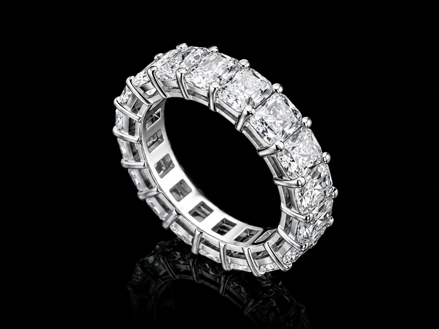14K White Gold Shared Prong Lab-Grown Radiant Cut Full Eternity Band – 7.00 CTW