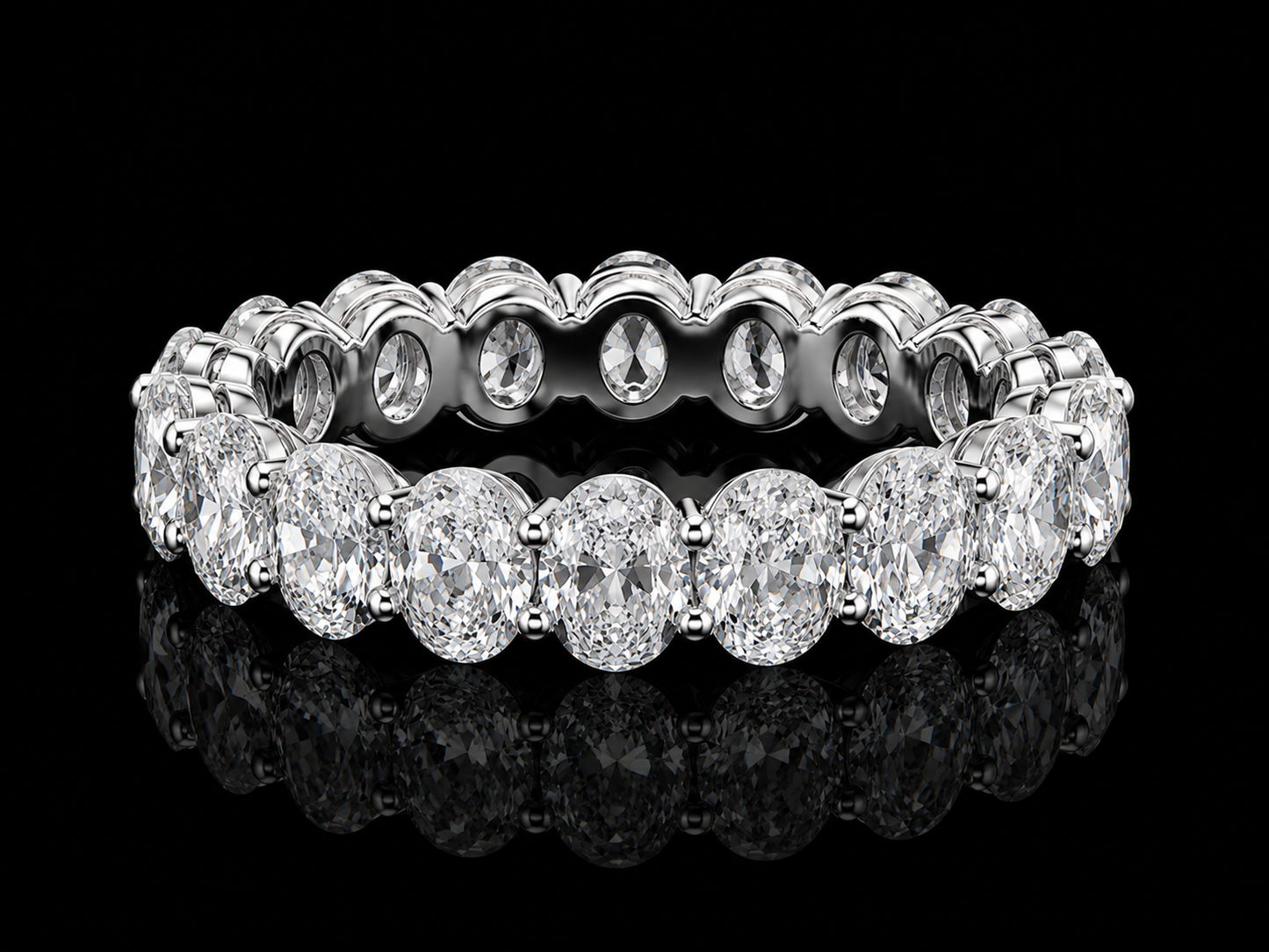14K White Gold Shared Prong Lab-Grown Oval Cut Full Eternity Band – 5.31 CTW