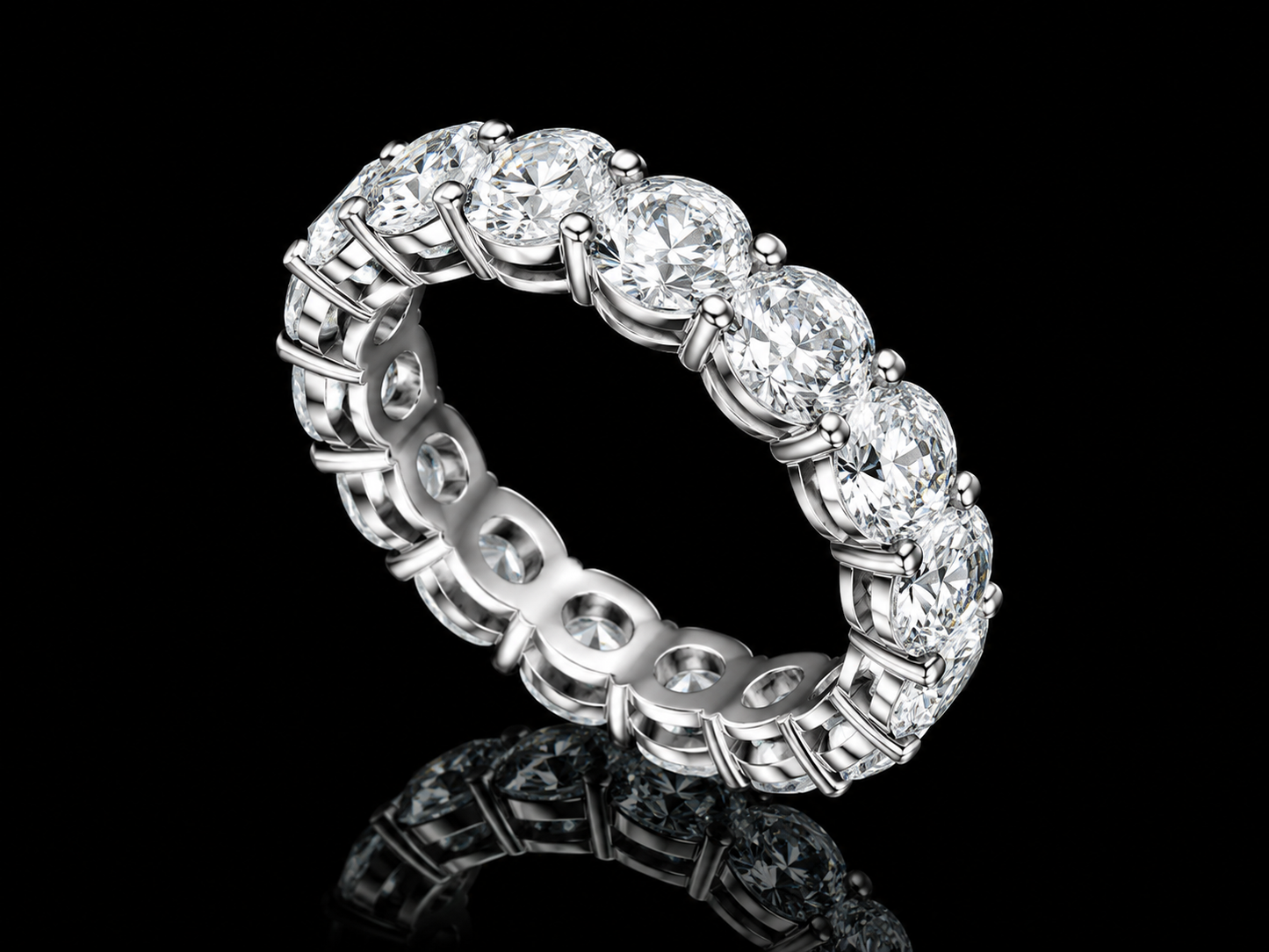 14K White Gold Shared Prong Lab-Grown Oval Cut Full Eternity Band – 5.31 CTW