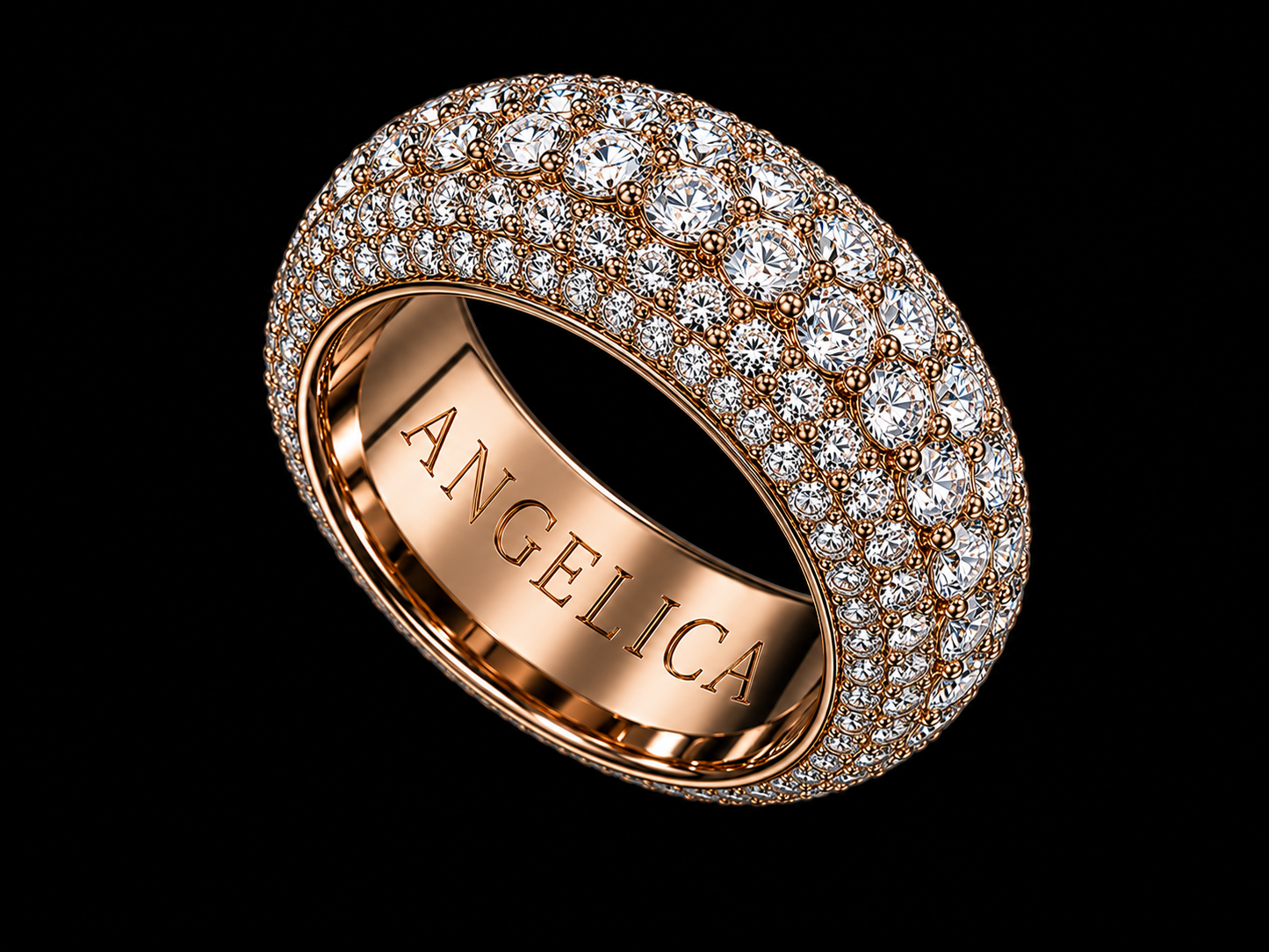 10K Rose Gold 6-Row Diamond Semi-Eternity Bomber Ring – 4.60 CT VVS F+