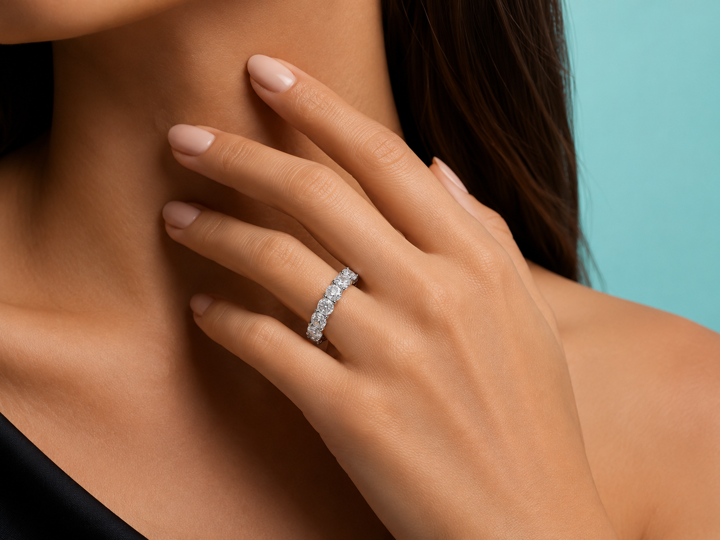 14K White Gold Shared Prong Lab-Grown Oval Cut Full Eternity Band – 5.31 CTW