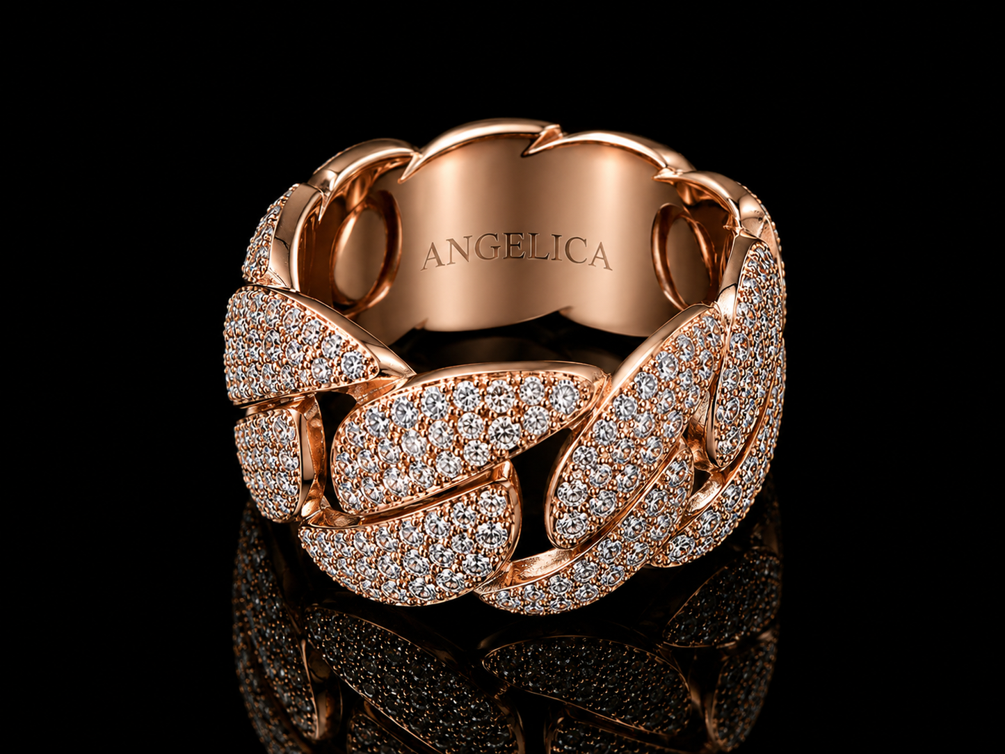 BAGUE À MAILLONS CUBAINS EN OR ROSE 10K 15MM 3,30CT DE DIAMANTS EN VVS F+