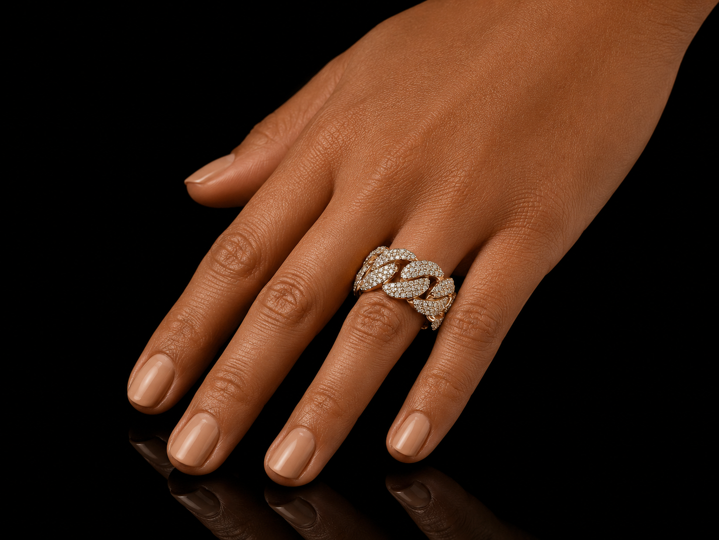 BAGUE À MAILLONS CUBAINS EN OR ROSE 10K 15MM 3,30CT DE DIAMANTS EN VVS F+