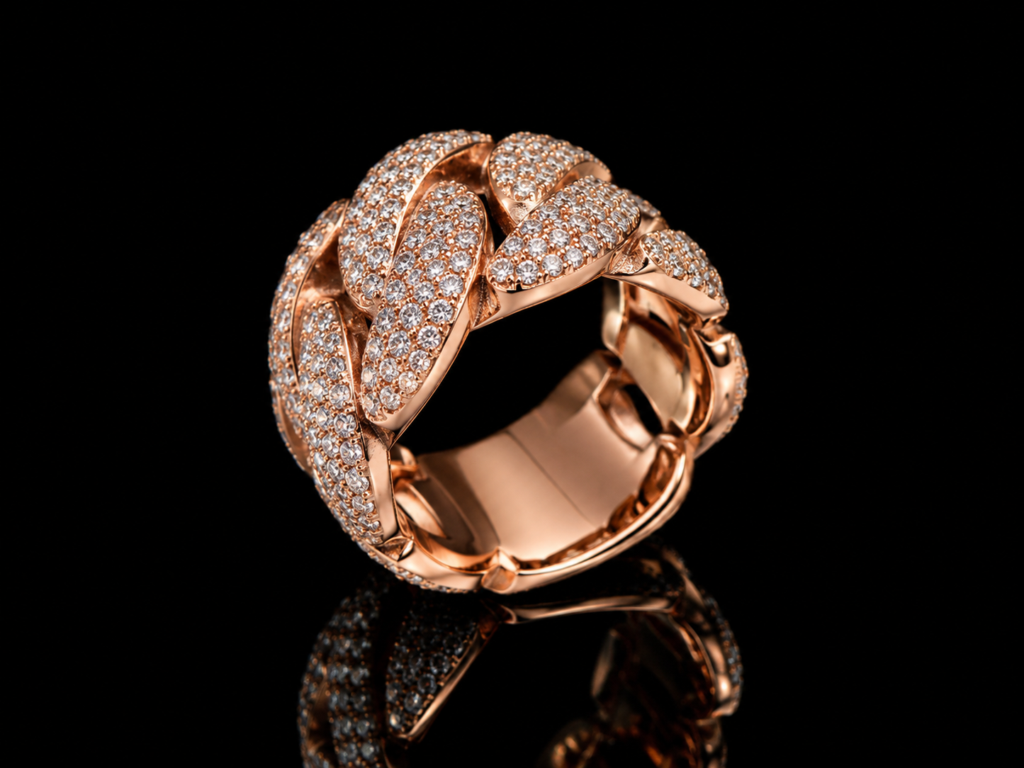 BAGUE À MAILLONS CUBAINS EN OR ROSE 10K 15MM 3,30CT DE DIAMANTS EN VVS F+