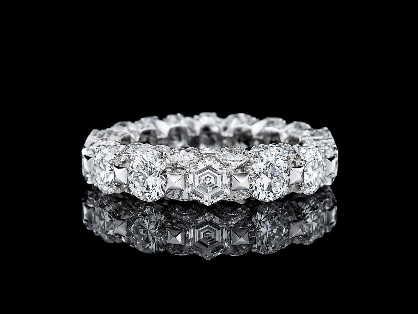 17CT Lab Diamond Inside-Out Eternity Band Ring in 10K White Gold | VS–VVS F+ Color | 6MM