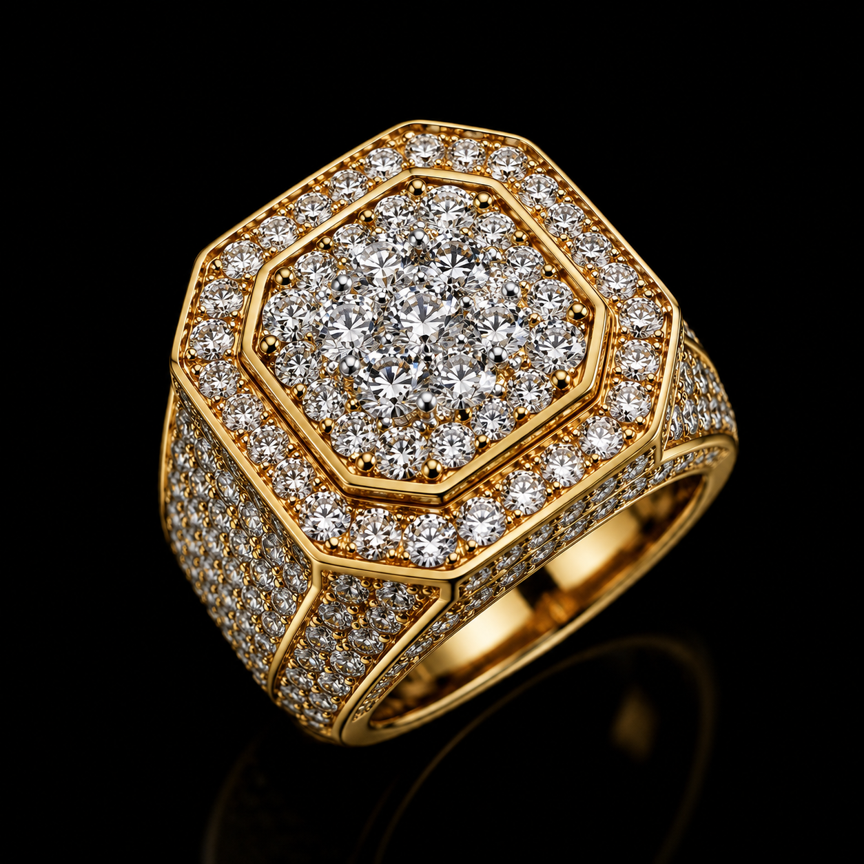14K Yellow Gold Diamond Signet Ring – 8.70 CT Natural VS–SI F/G Diamonds | Bold Luxury Men's Ring