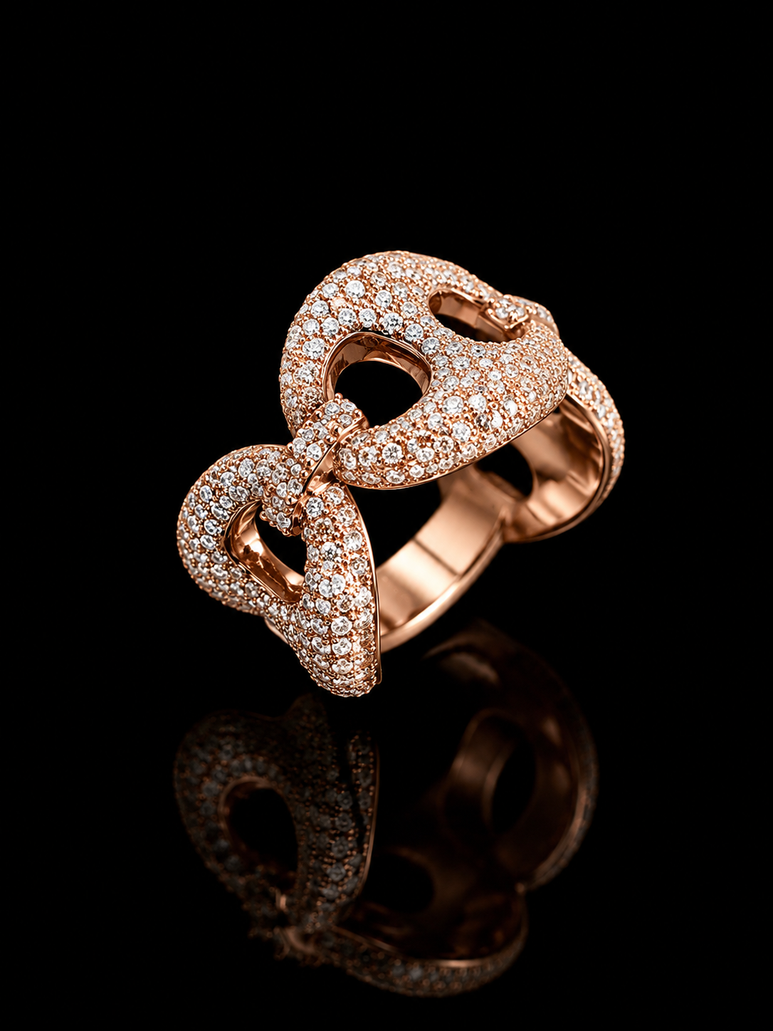 10K Rose Gold Coffee Bean Diamond Ring – 2.75 CTW VVS F+ Natural Diamonds | 15mm Gucci-Inspired Statement Ring