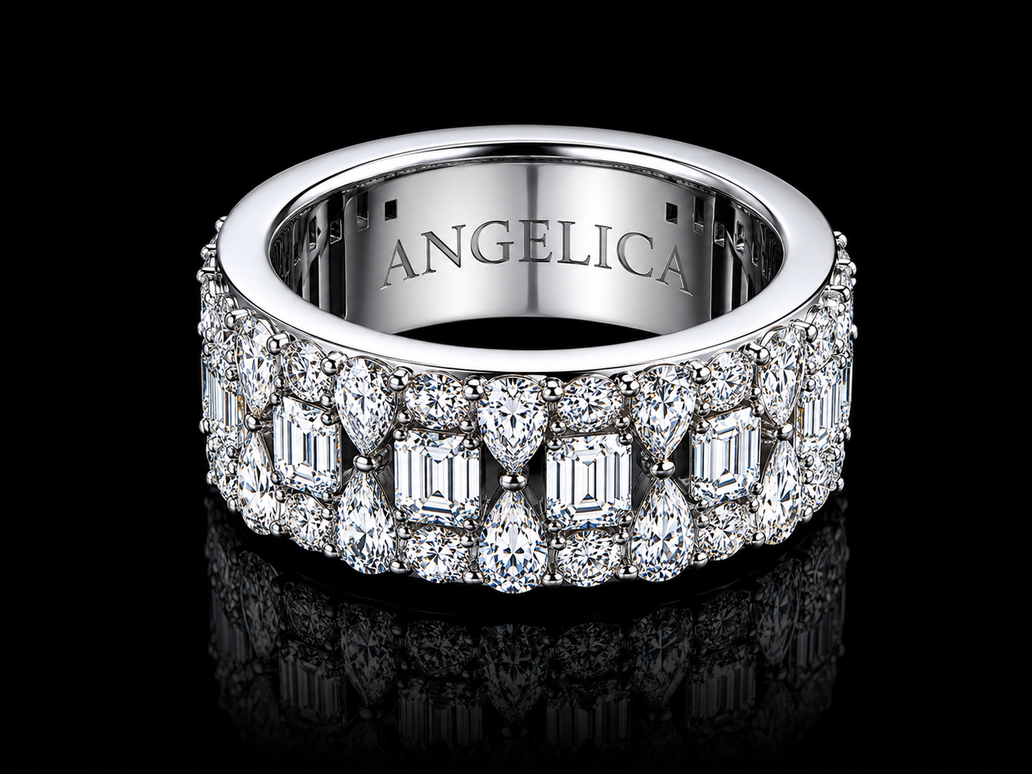 Signature Collection 10K White Gold Diamond Band Ring – 6.38 CT VVS F+ Diamonds | 8MM