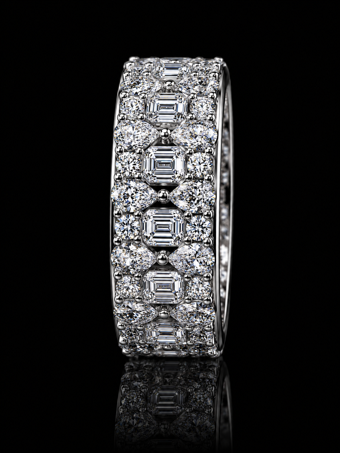 Signature Collection 10K White Gold Diamond Band Ring – 6.38 CT VVS F+ Diamonds | 8MM