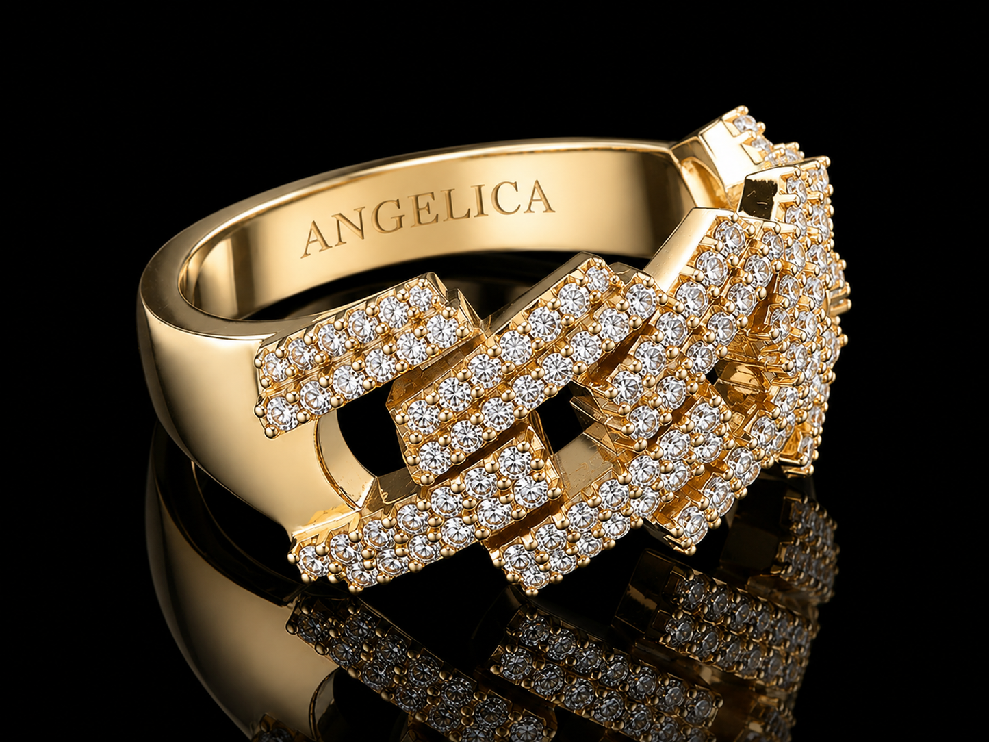 10K Yellow Gold Cuban Link Diamond Ring – 1.40 CT VVS F+ Natural Diamonds Angelica Jewellers