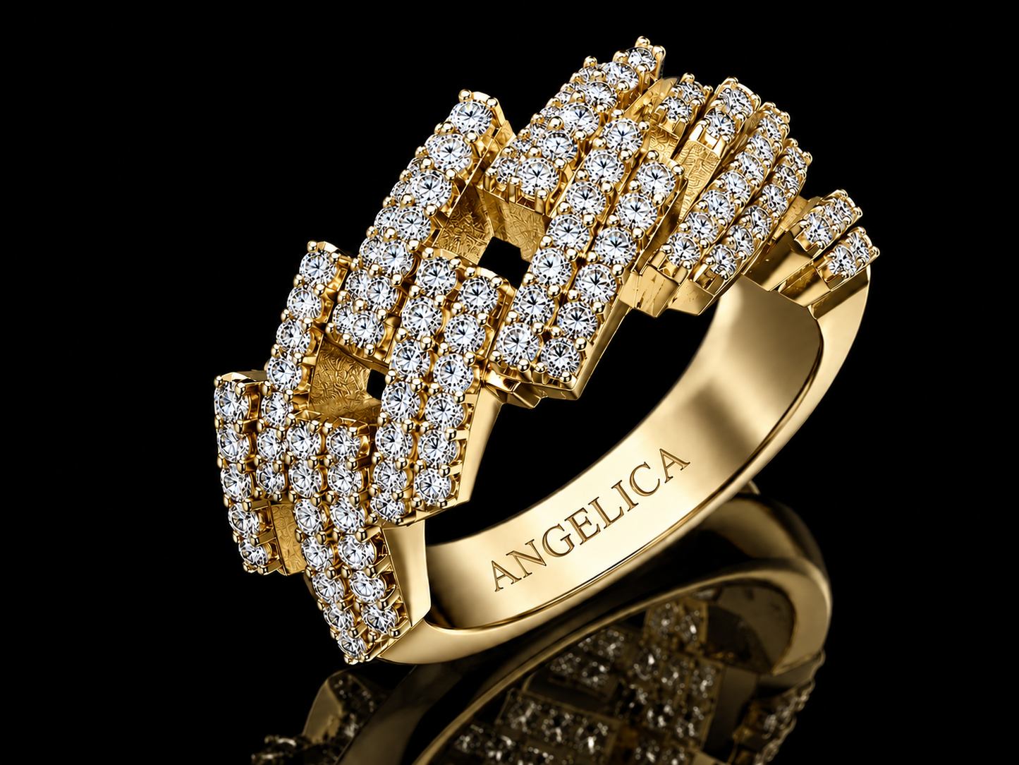 10K Yellow Gold Cuban Link Diamond Ring – 1.40 CT VVS F+ Natural Diamonds Angelica Jewellers