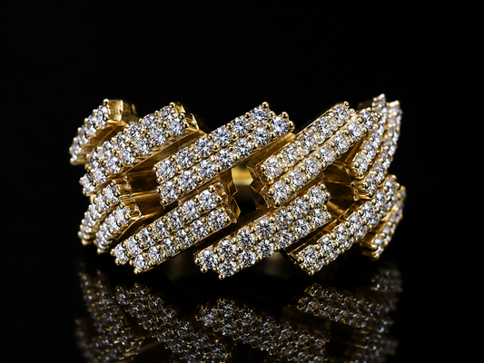 10K Yellow Gold Cuban Link Diamond Ring – 1.40 CT VVS F+ Natural Diamonds