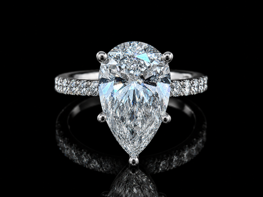 14K White Gold Pear Cut Lab-Grown Diamond Engagement Ring – 5.21 ct Total – IGI Certified