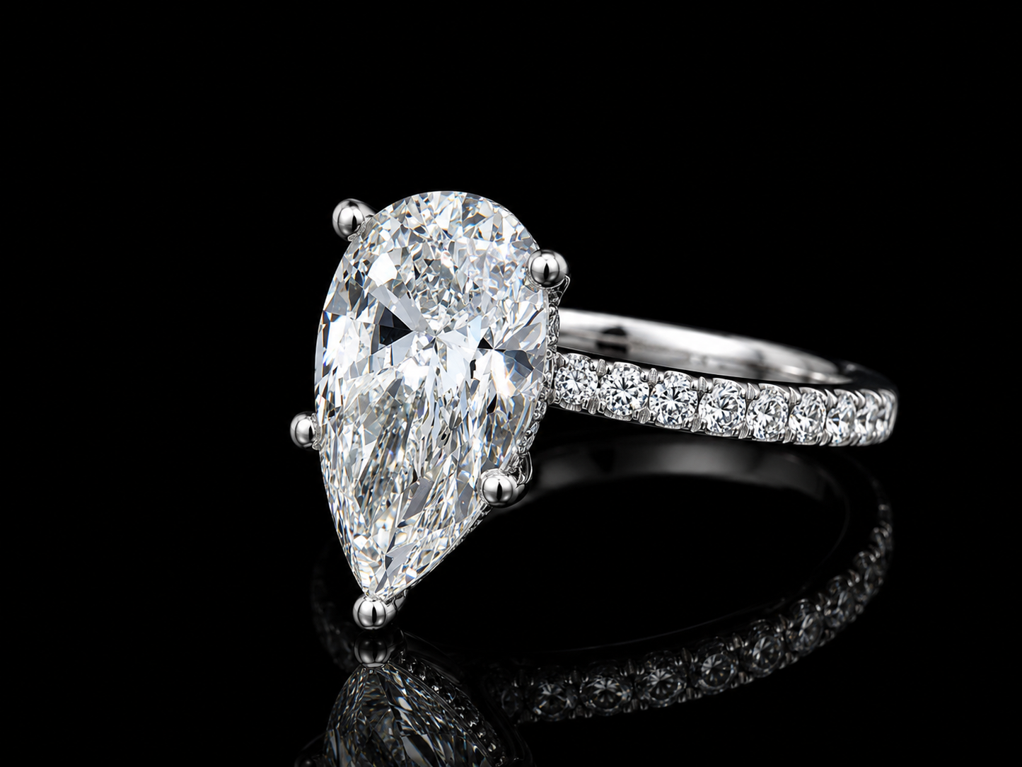 14K White Gold Pear Cut Lab-Grown Diamond Engagement Ring – 5.21 ct Total – IGI Certified
