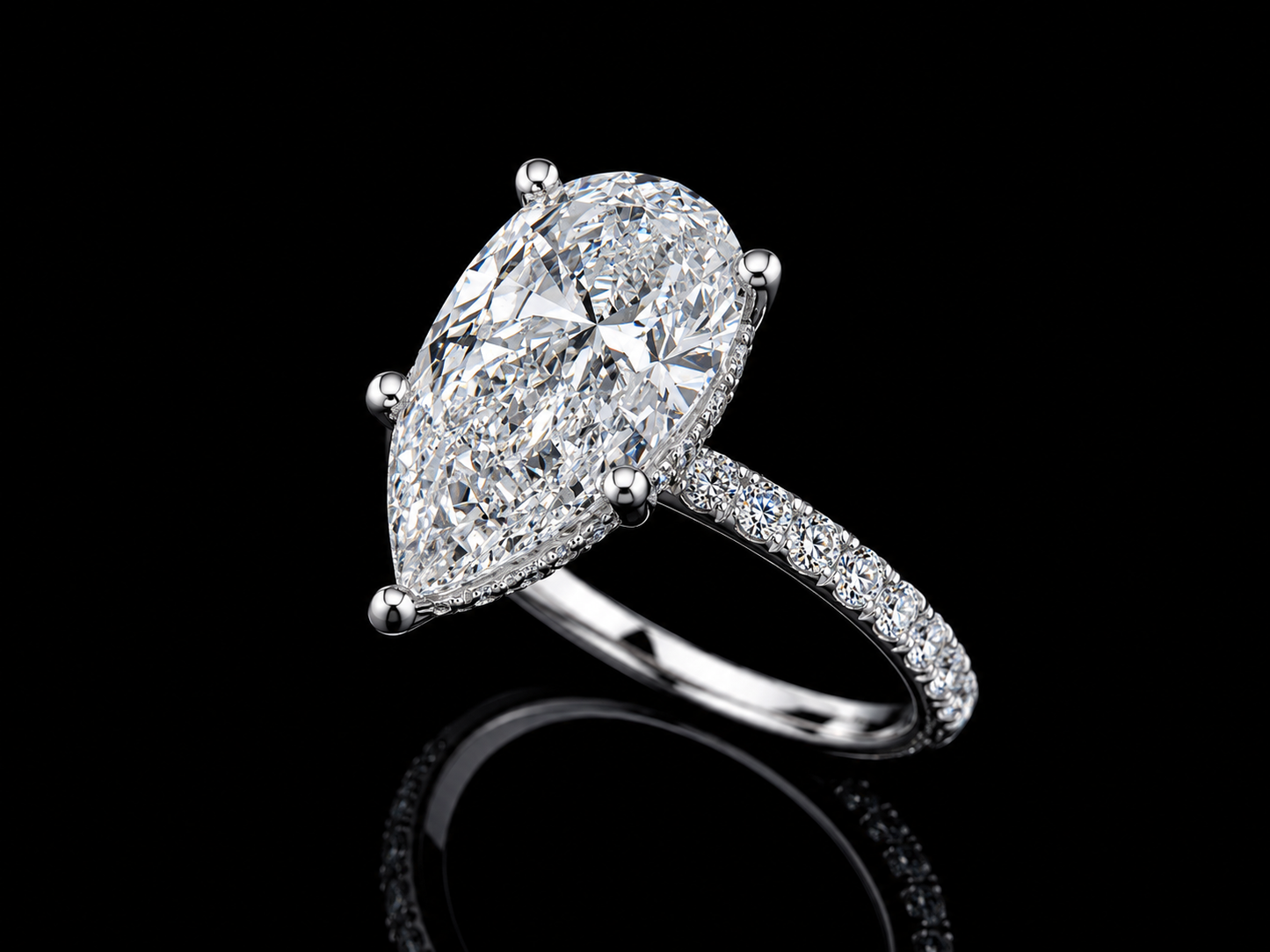 14K White Gold Pear Cut Lab-Grown Diamond Engagement Ring – 5.21 ct Total – IGI Certified