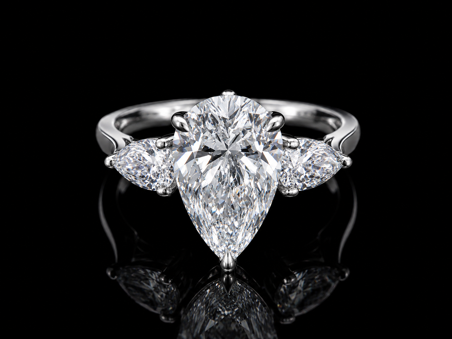 Platinum Three-Stone Pear Cut Lab-Grown Diamond Engagement Ring – 3.32 ct Total – IGI Certified