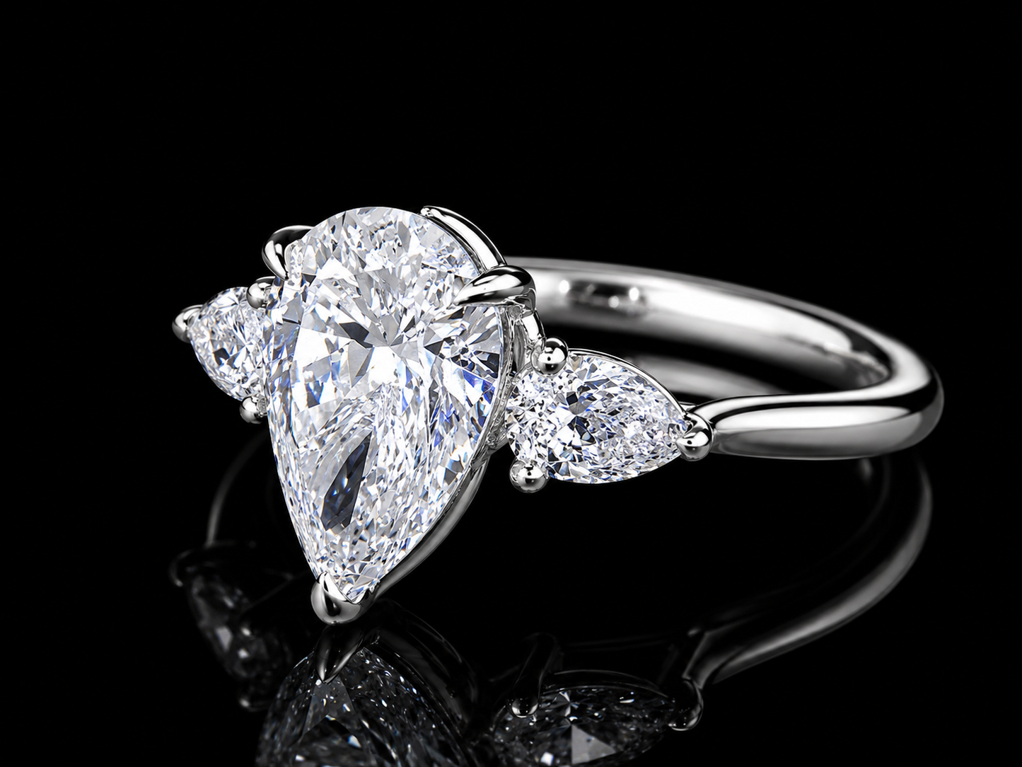 Platinum Three-Stone Pear Cut Lab-Grown Diamond Engagement Ring – 3.32 ct Total – IGI Certified