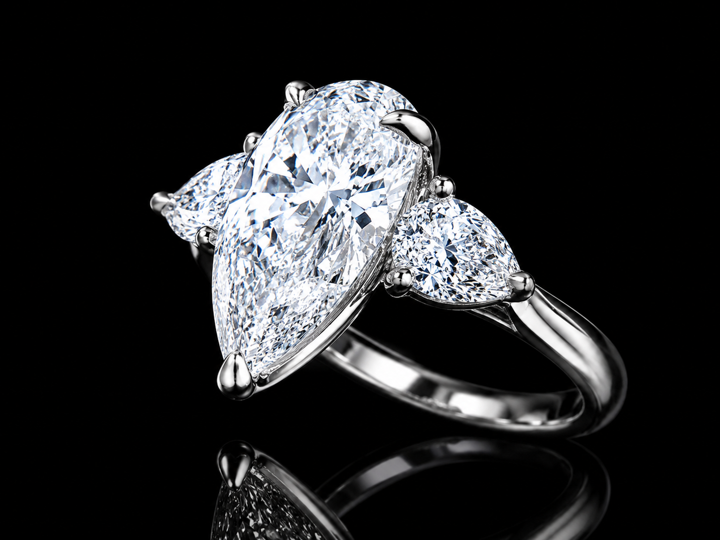 Platinum Three-Stone Pear Cut Lab-Grown Diamond Engagement Ring – 3.32 ct Total – IGI Certified