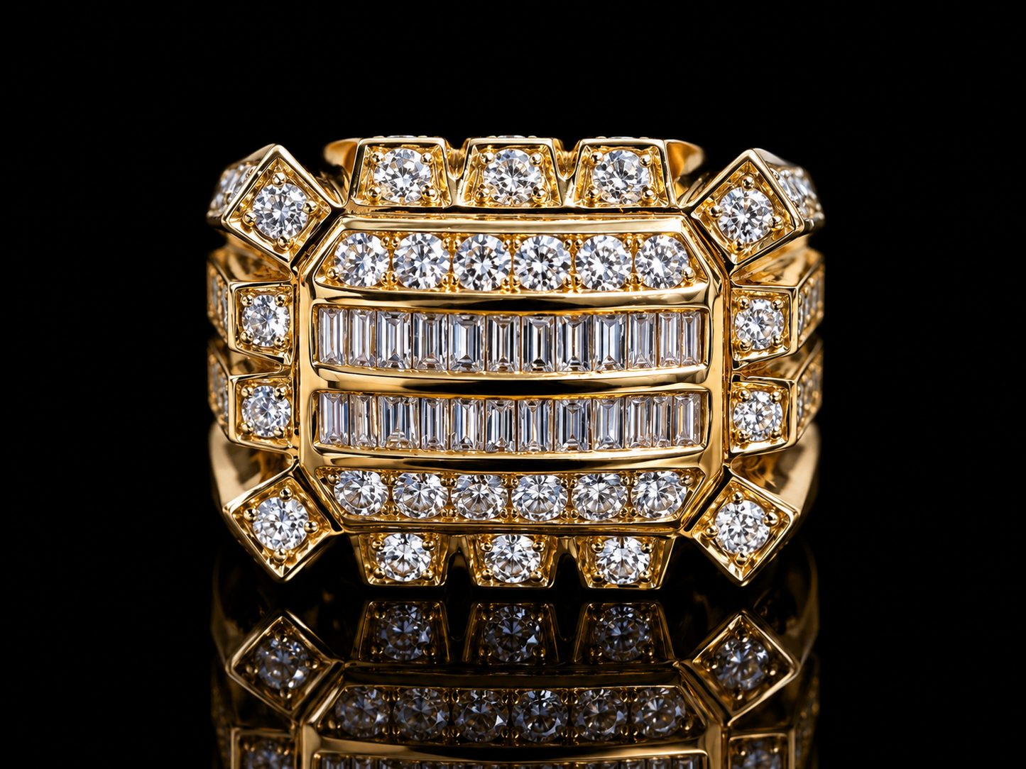 14K Yellow Gold Natural Diamond Signet Ring 2.25CT