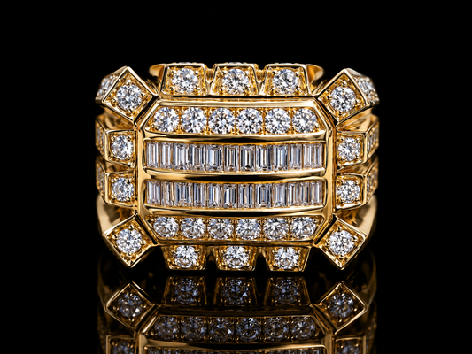 14K Yellow Gold Natural Diamond Signet Ring 2.25CT