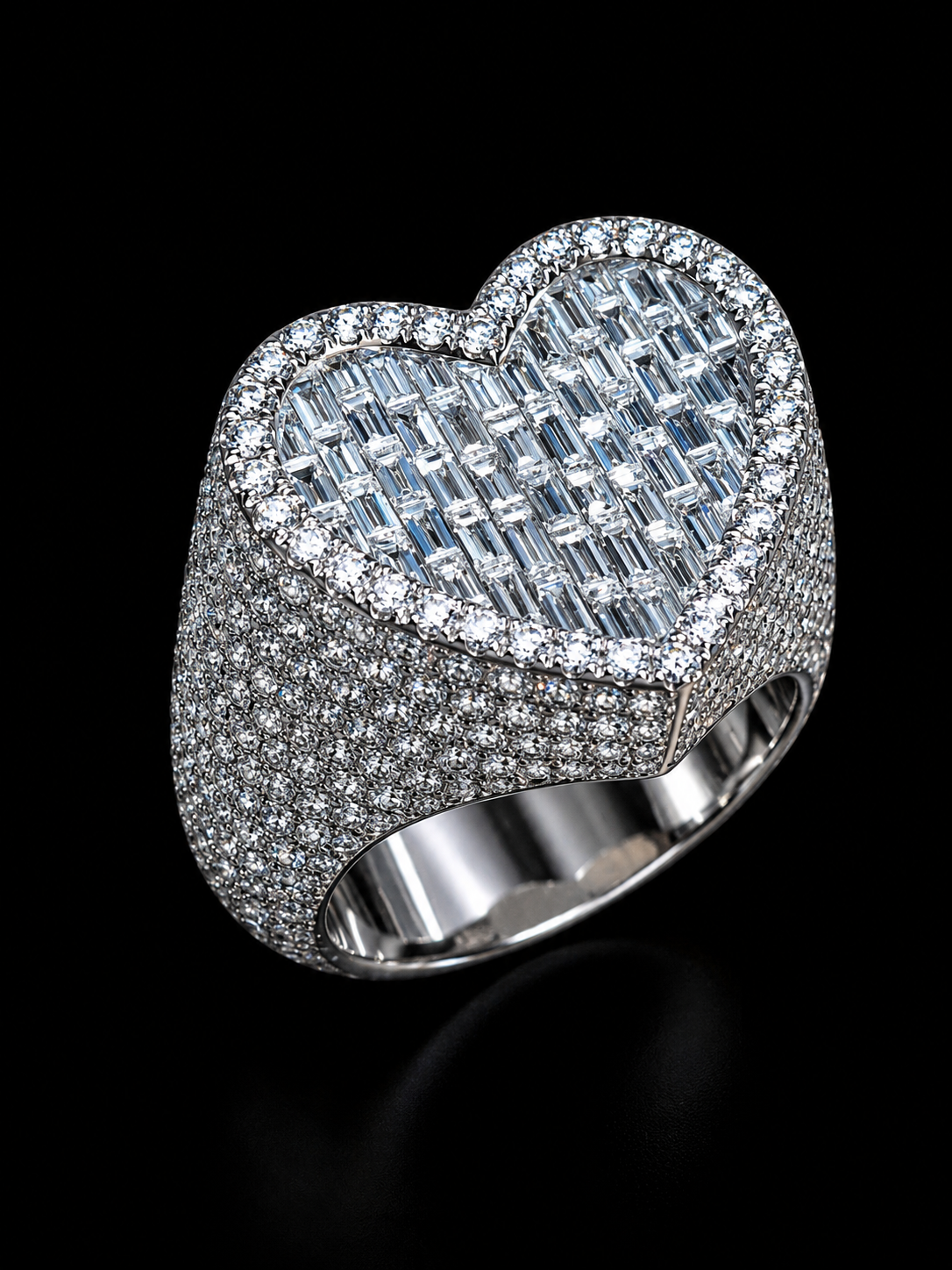 ANILLO CORAZÓN ORO BLANCO 10K 6,40CT DE DIAMANTES EN VVS F+
