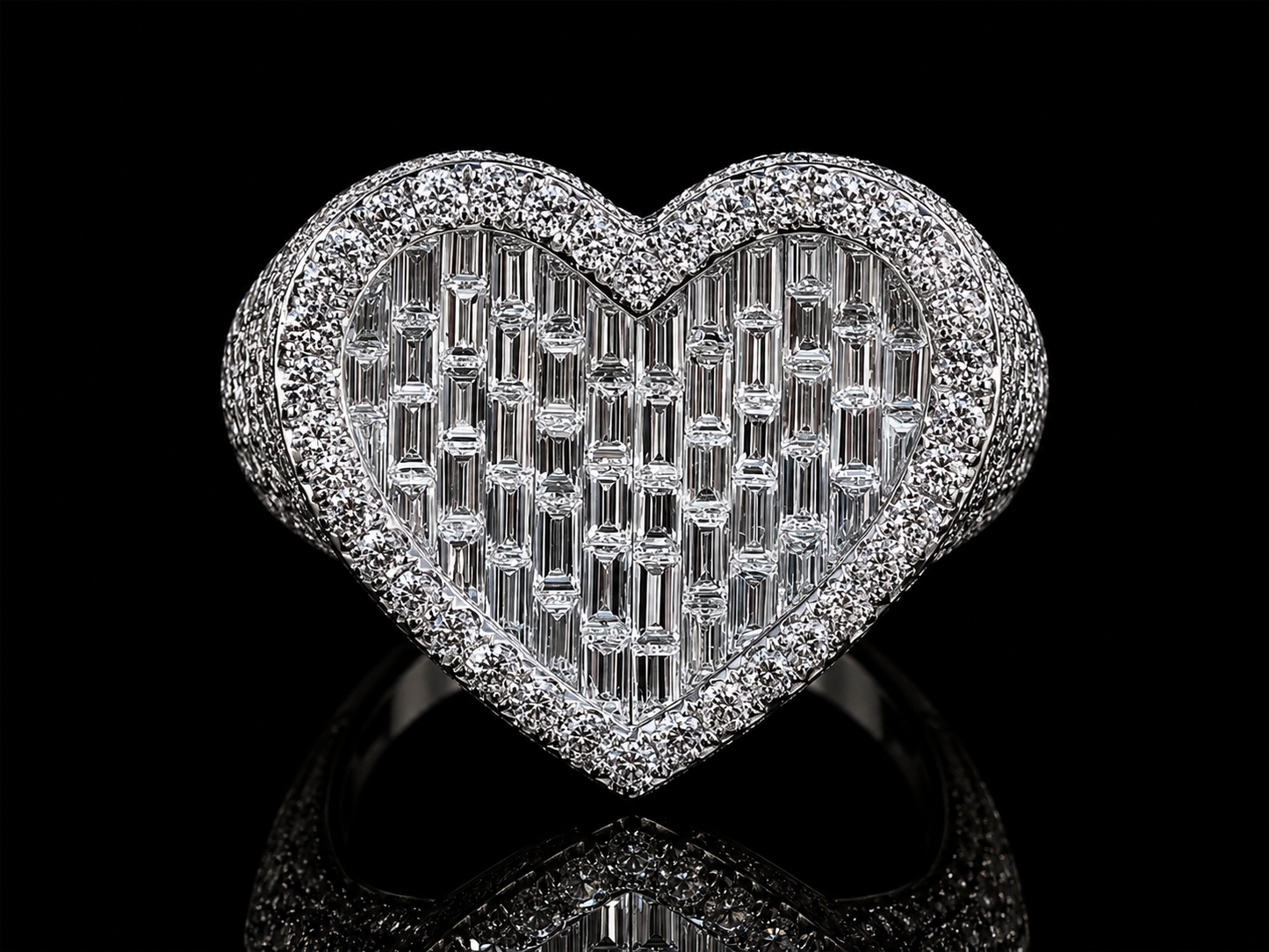 ANILLO CORAZÓN ORO BLANCO 10K 6,40CT DE DIAMANTES EN VVS F+
