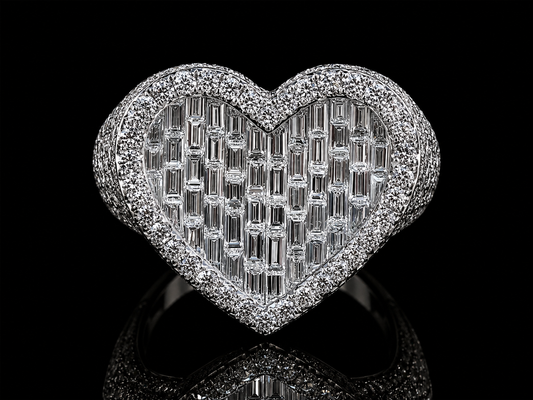 BAGUE COEUR EN OR BLANC 10K 6,40CT DE DIAMANTS EN VVS F+