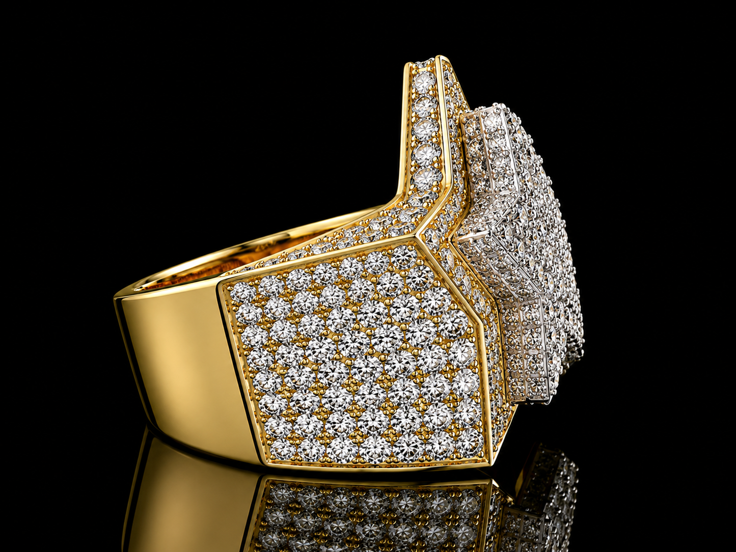 Jumbo 5 Star Diamond Ring 14K Yellow &amp; White Gold – 6.41 CT Natural Diamonds VS Clarity F-G Color | 30x27mm Bold Statement Ring