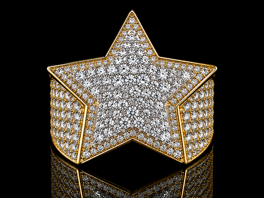 Jumbo 5 Star Diamond Ring 14K Yellow &amp; White Gold – 6.41 CT Natural Diamonds VS Clarity F-G Color | 30x27mm Bold Statement Ring