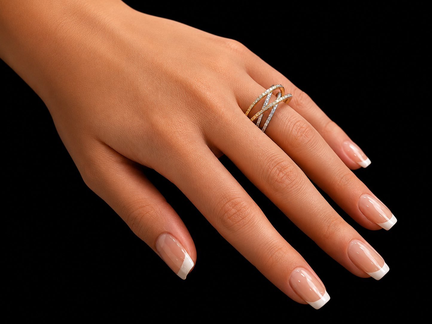 18K Two-Tone Gold Diamond Twist Ring – 0.50 CT Natural VS F Diamonds | Interlaced 4-Branch Design