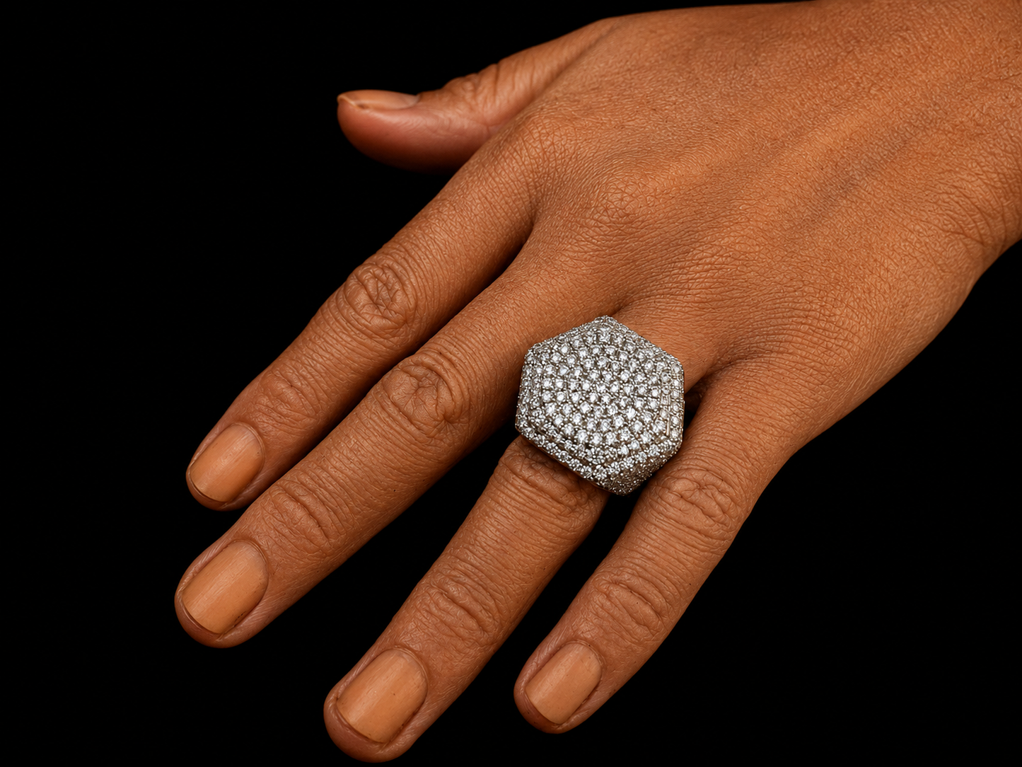 6 CT VVS F+ Signature Octagonal Diamond Ring | 27 × 23 mm Bold Honeycomb Pavé Setting