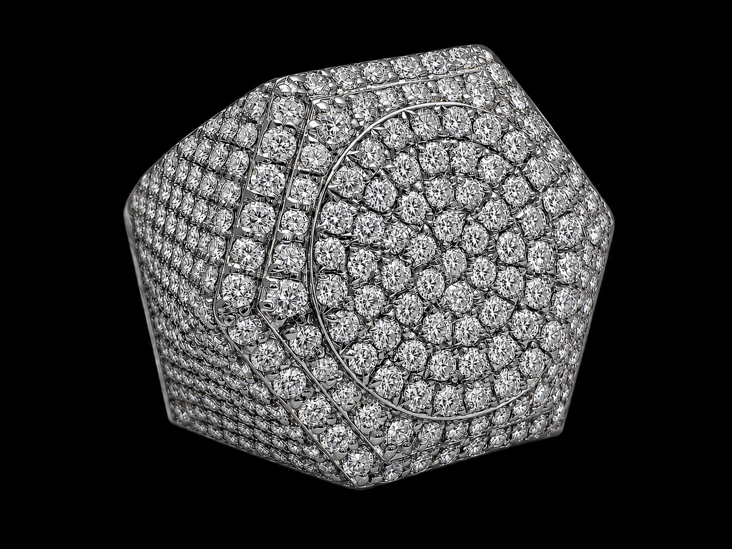 6 CT VVS F+ Signature Octagonal Diamond Ring | 27 × 23 mm Bold Honeycomb Pavé Setting
