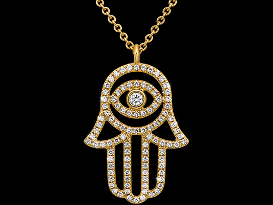 14K Yellow Gold Diamond Hamsa Pendant Necklace