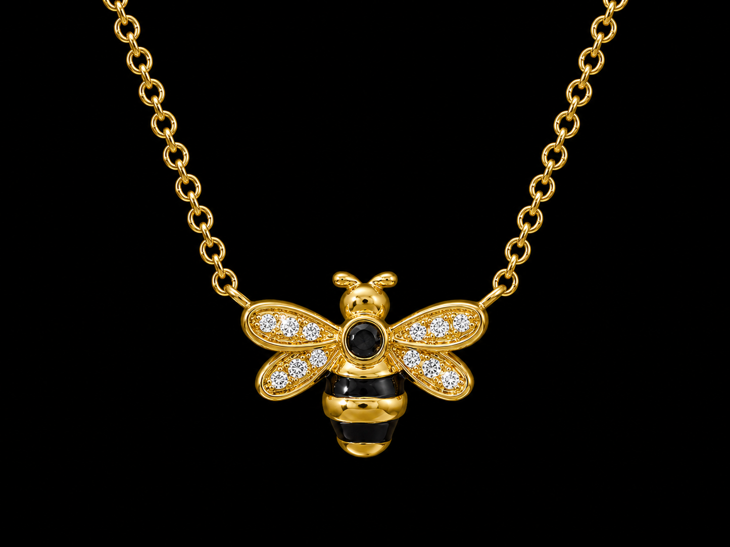 14k Yellow Gold Bumble Bee Diamond Necklace