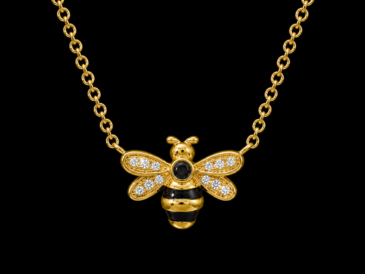 14k Yellow Gold Bumble Bee Diamond Necklace