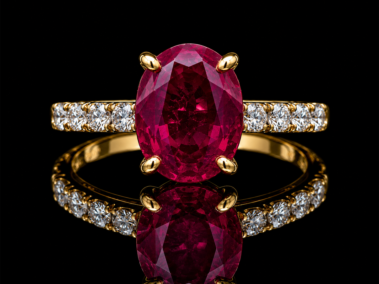 3.69 ct Diamondlite Ruby® Pigeon Blood Red Ring in 18K Yellow Gold with 0.50 ct Diamond Accents