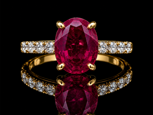 3.69 ct Diamondlite Ruby® Pigeon Blood Red Ring in 18K Yellow Gold with 0.50 ct Diamond Accents