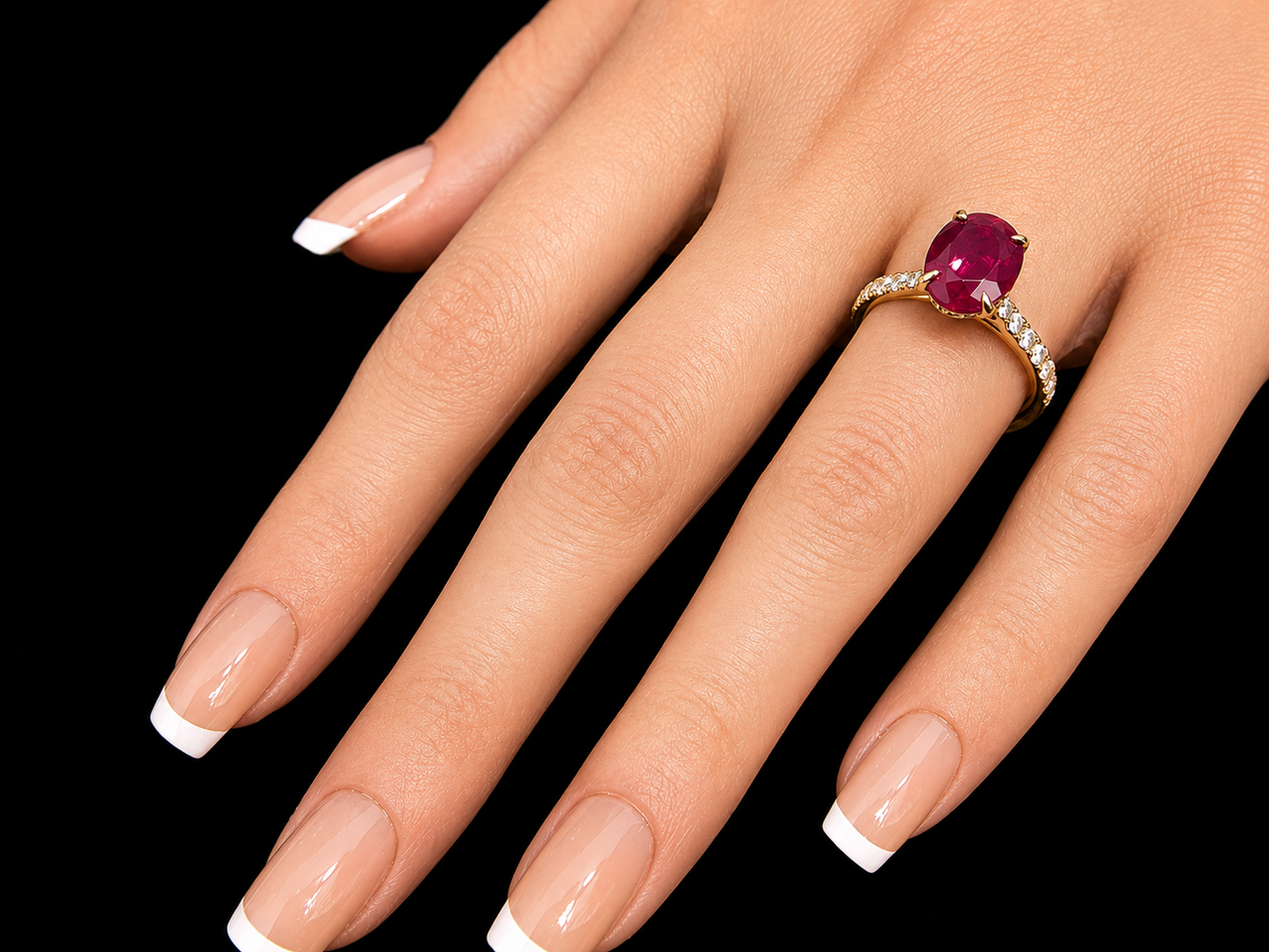 3.69 ct Diamondlite Ruby® Pigeon Blood Red Ring in 18K Yellow Gold with 0.50 ct Diamond Accents