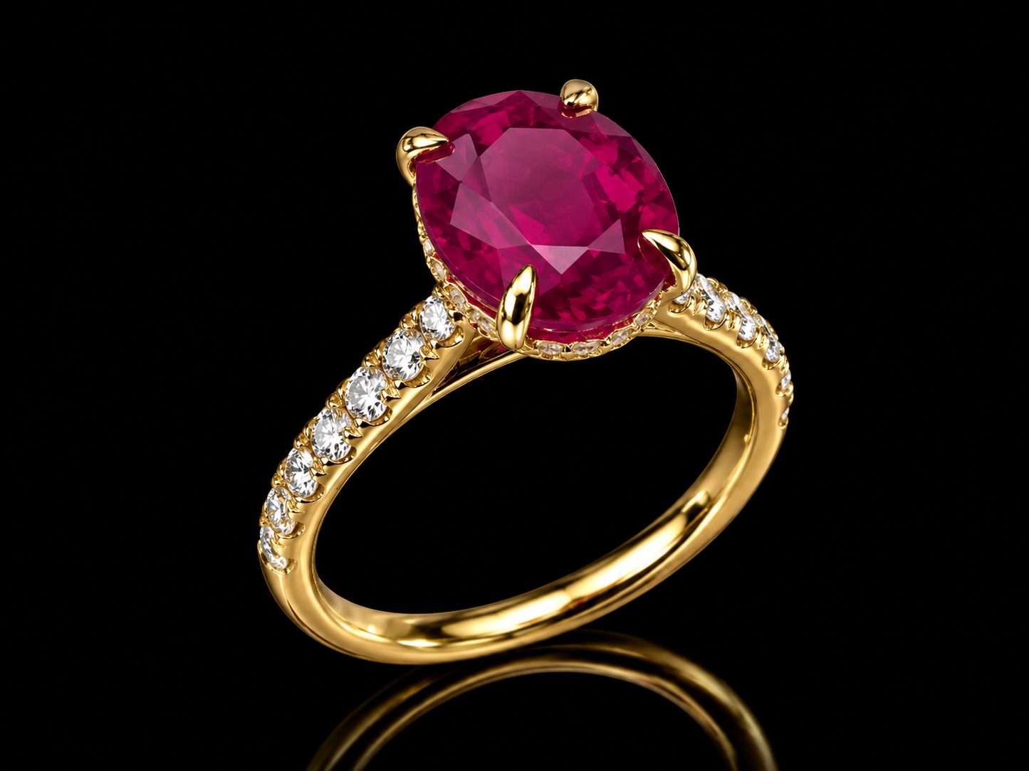 3.69 ct Diamondlite Ruby® Pigeon Blood Red Ring in 18K Yellow Gold with 0.50 ct Diamond Accents