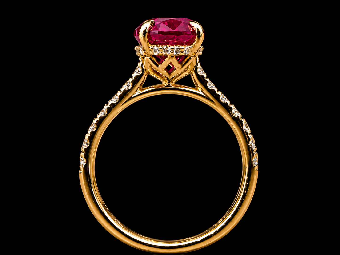 3.69 ct Diamondlite Ruby® Pigeon Blood Red Ring in 18K Yellow Gold with 0.50 ct Diamond Accents