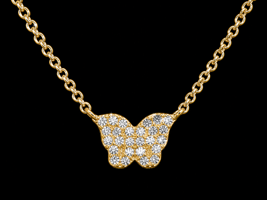 14K Yellow Gold Diamond Butterfly Pendant Necklace
