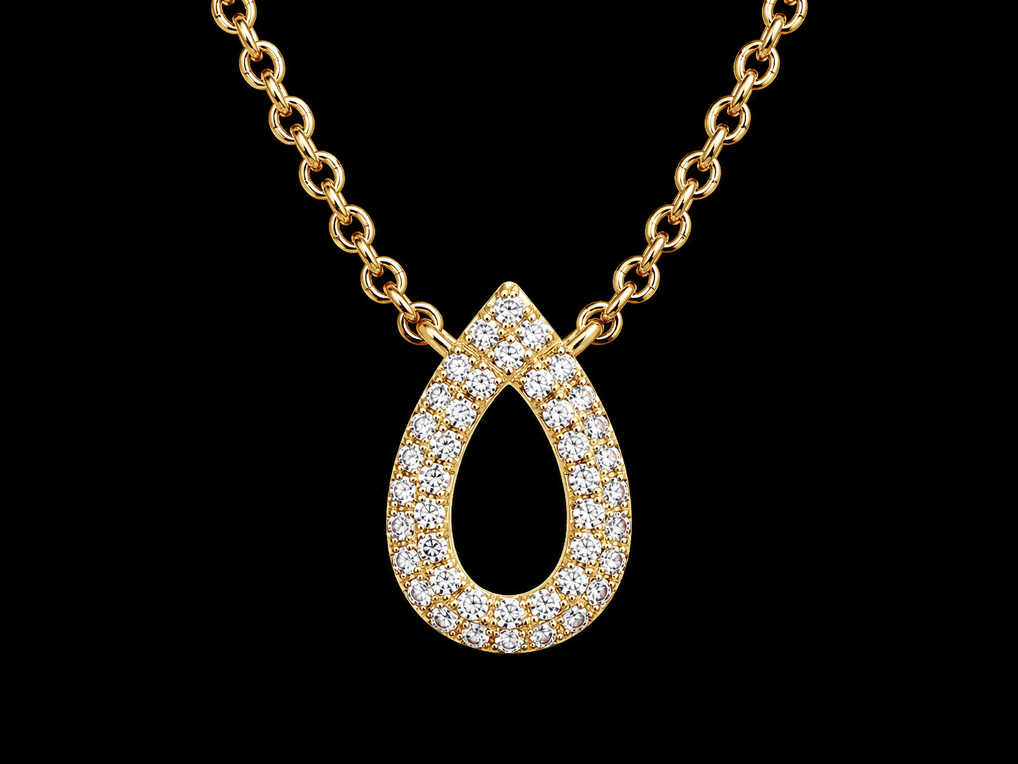 14K Yellow Gold Open Pear Diamond Necklace