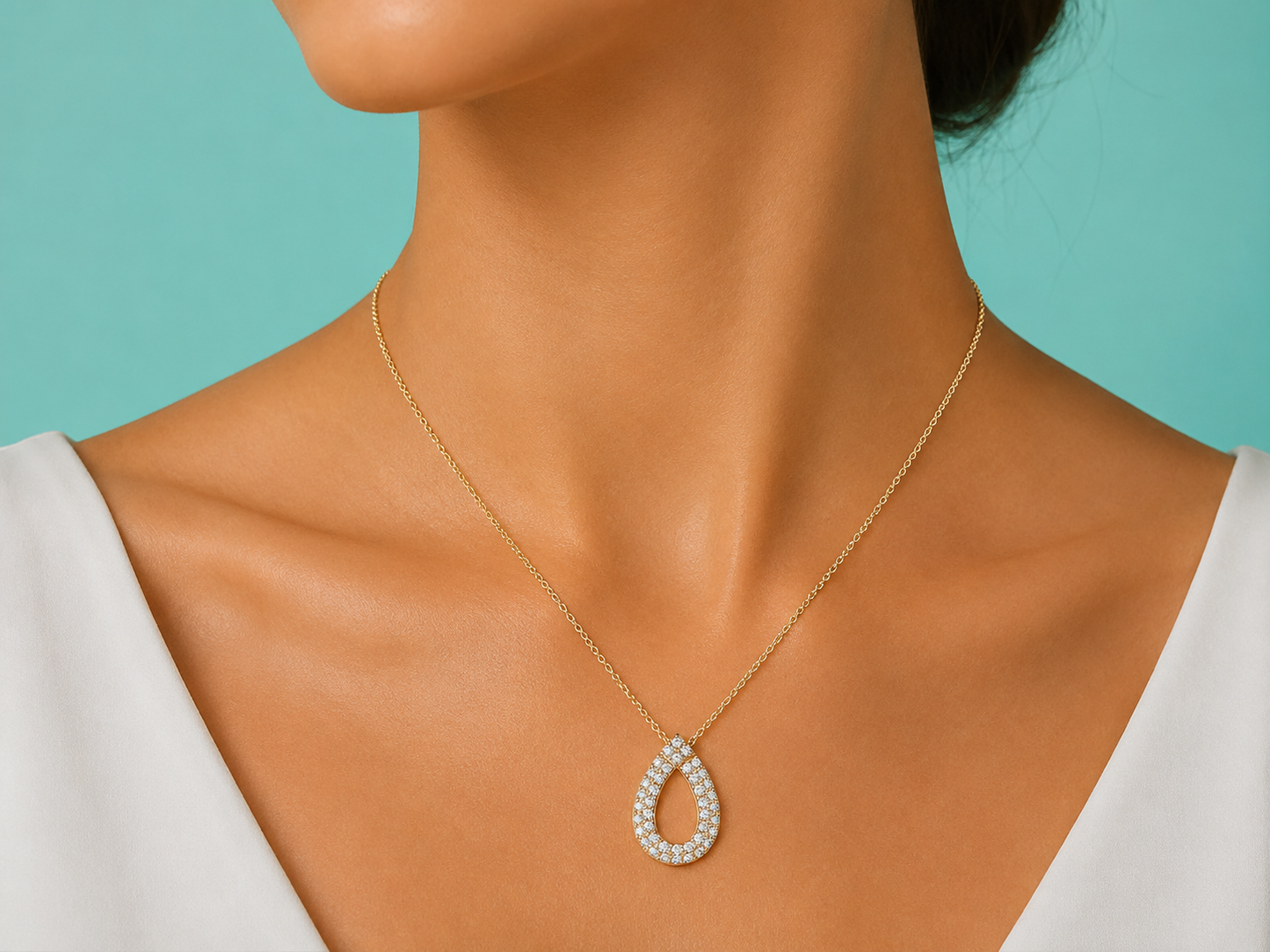 14K Yellow Gold Open Pear Diamond Necklace