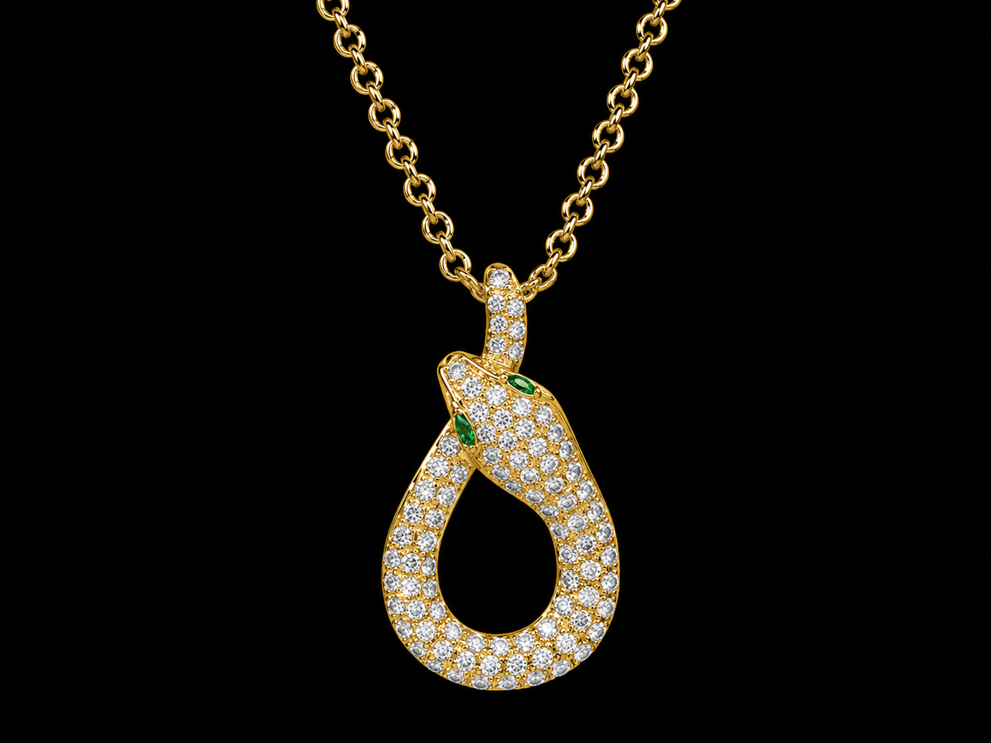 14K Yellow Gold Snake Diamond Necklace