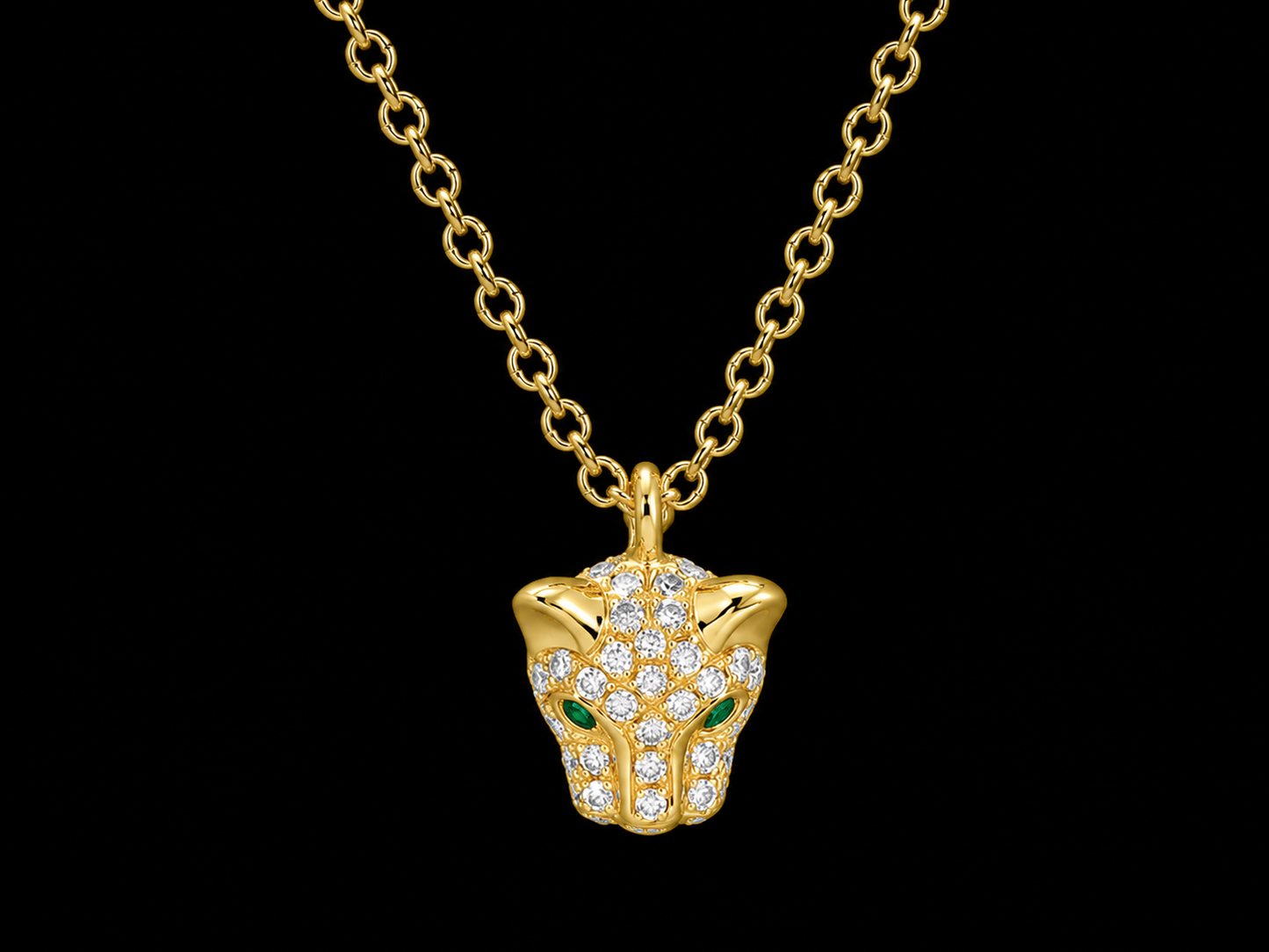 14K Yellow Gold Diamond Panther Necklace